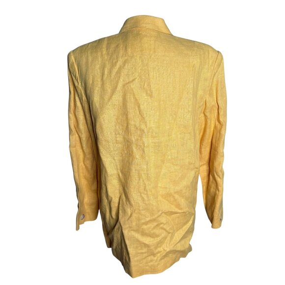 Vintage 90s Double Breasted Blazer Jacket Size 12 Yellow Linen Shoulder Pads - Picture 4 of 6